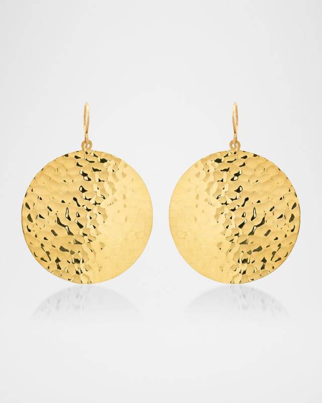 18K Yellow Gold Large Hammered Disc Earrings